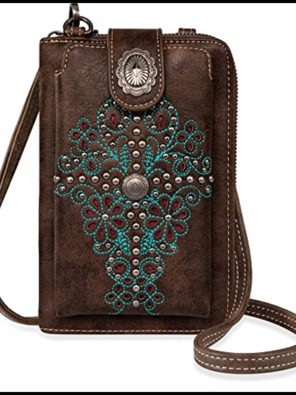 Western Crossbody Phone Wallet RFID Blocking Purse with Card Slots Zipper Pocket